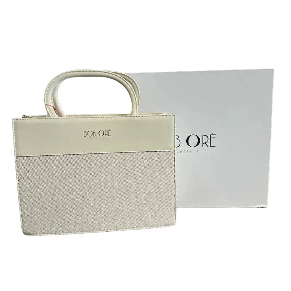 Bob Ore Victoria Tote white leather canvas combo bag